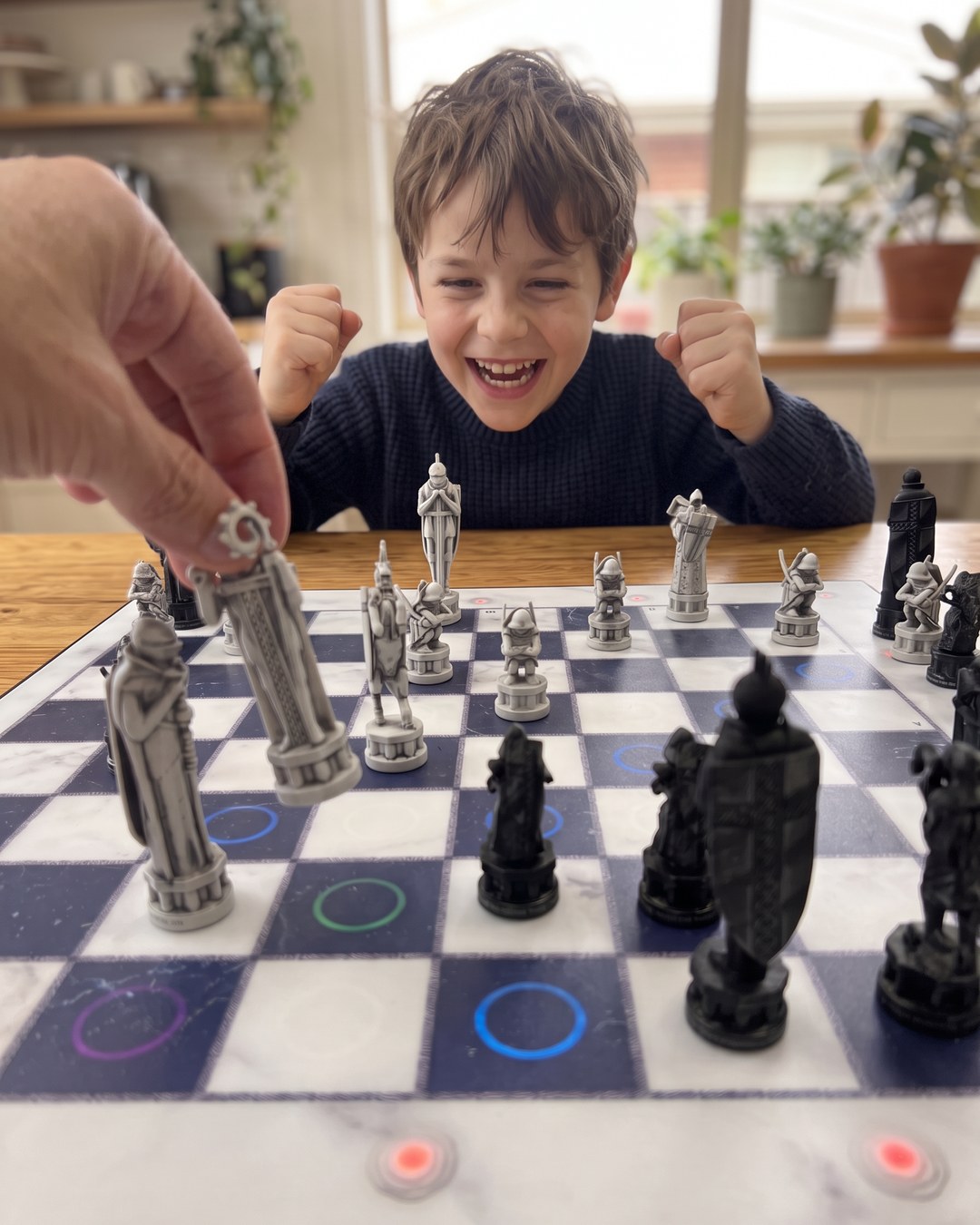 GoChess Wizard, Boy · kitchen · your hand moving · joyful