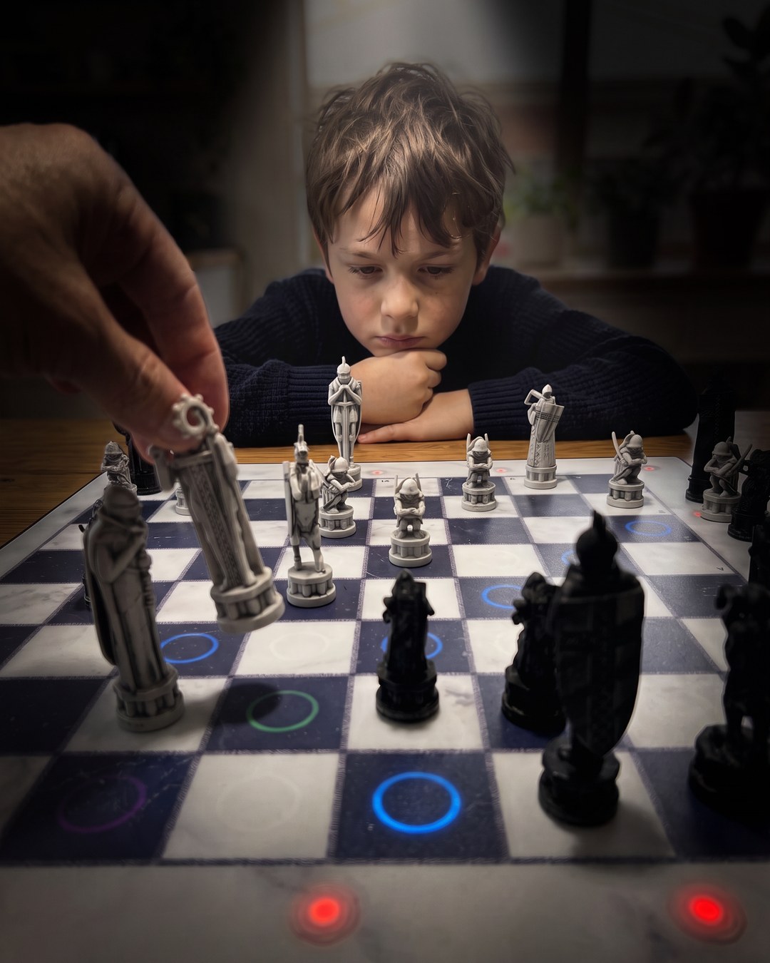 GoChess Wizard, Boy · kitchen · your hand moving · thinking · /spotlight