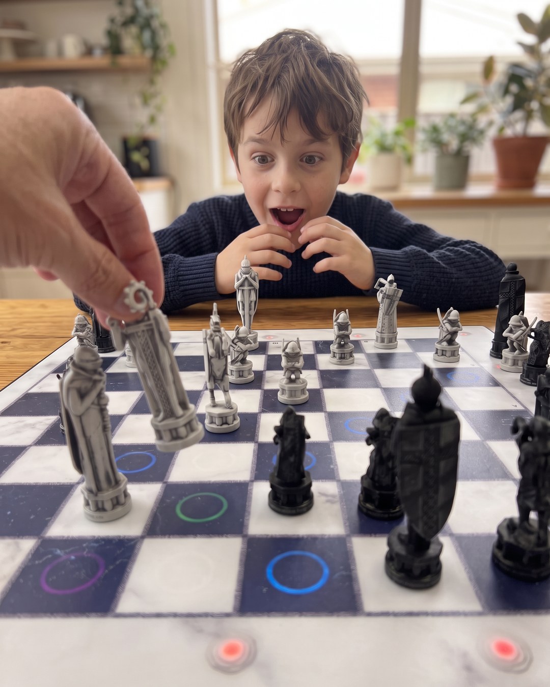 GoChess Wizard, Boy · kitchen · your hand moving · surprised