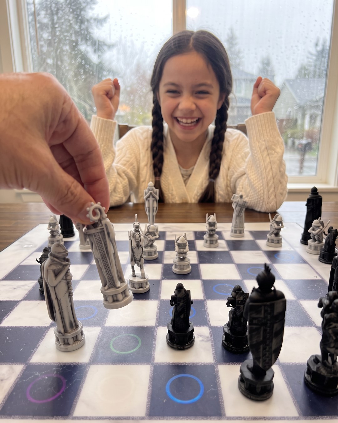 GoChess Wizard, Girl · rainy window · your hand moving · joyful