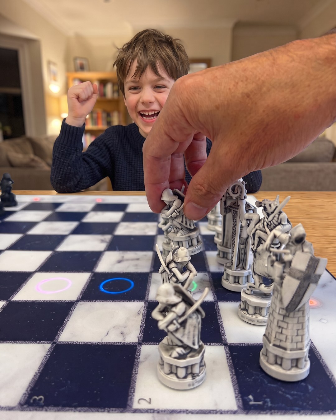 GoChess Wizard, Boy · living room · your hand moving · joyful