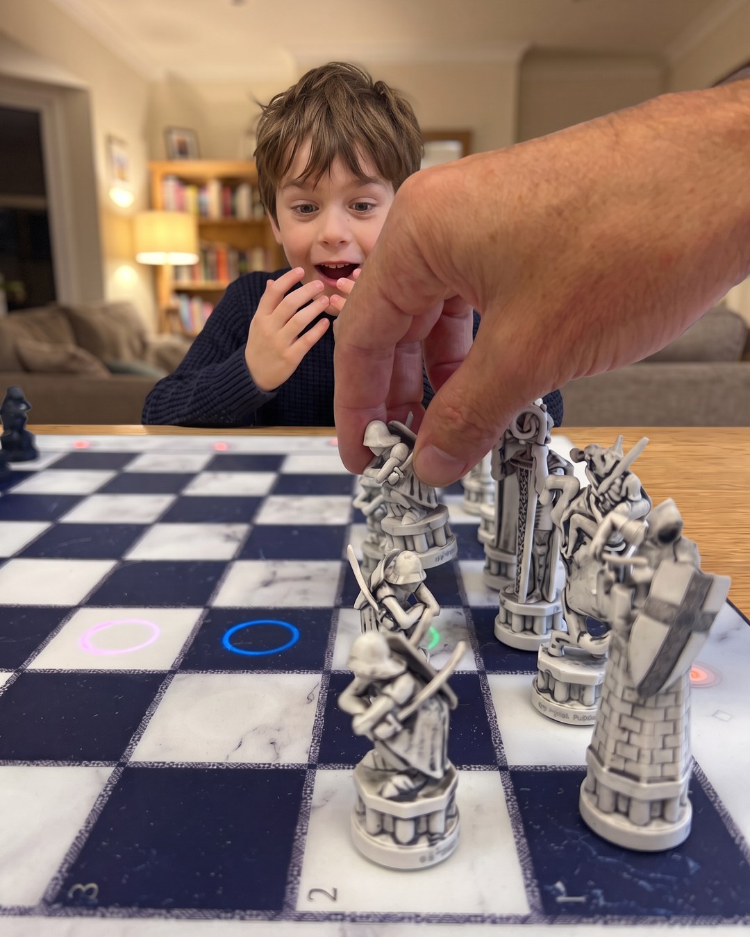 GoChess Wizard, Boy · living room · your hand moving · surprised
