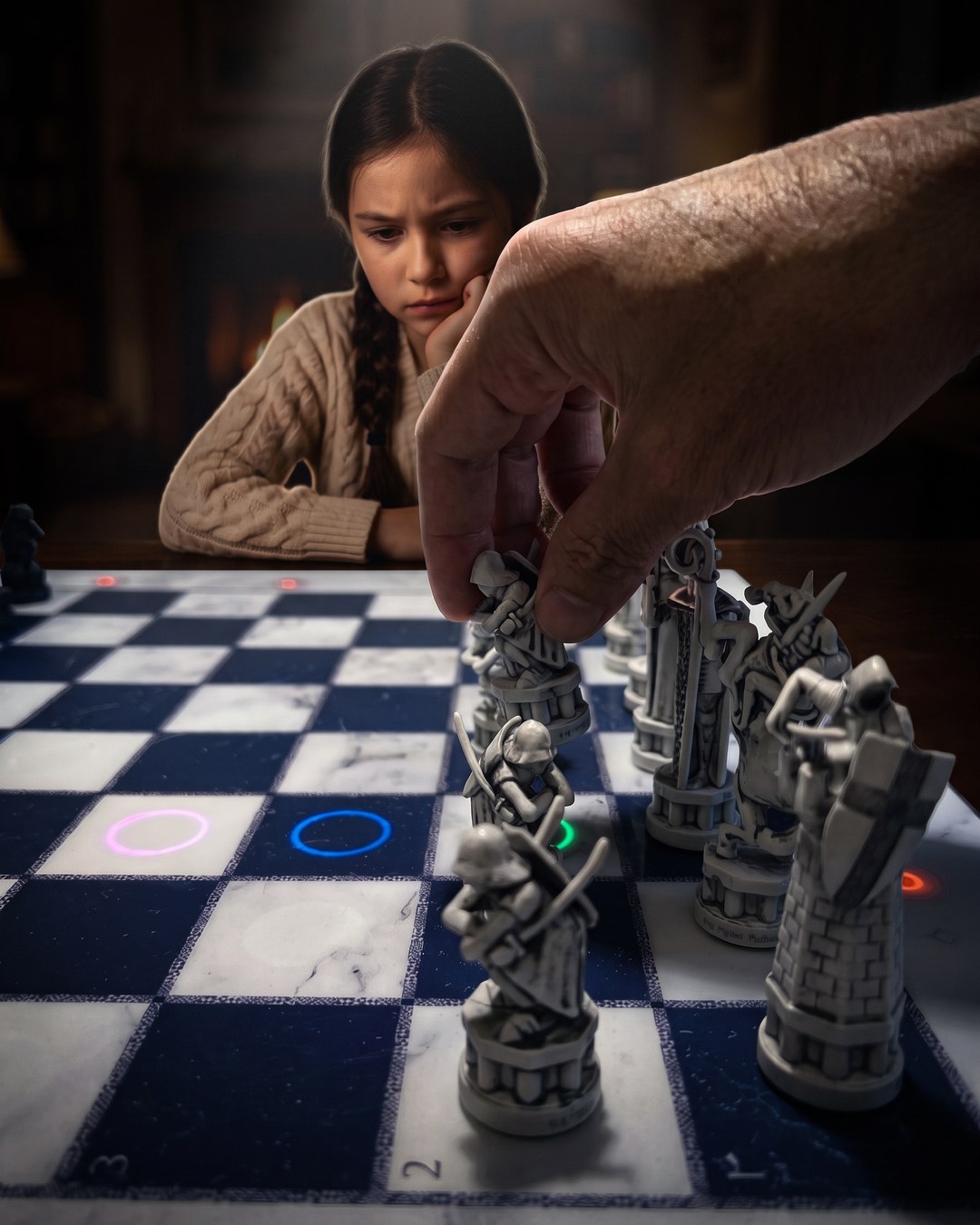 GoChess Wizard, Girl · fireplace · your hand moving · thinking · Hero combo (all 5 tags)
