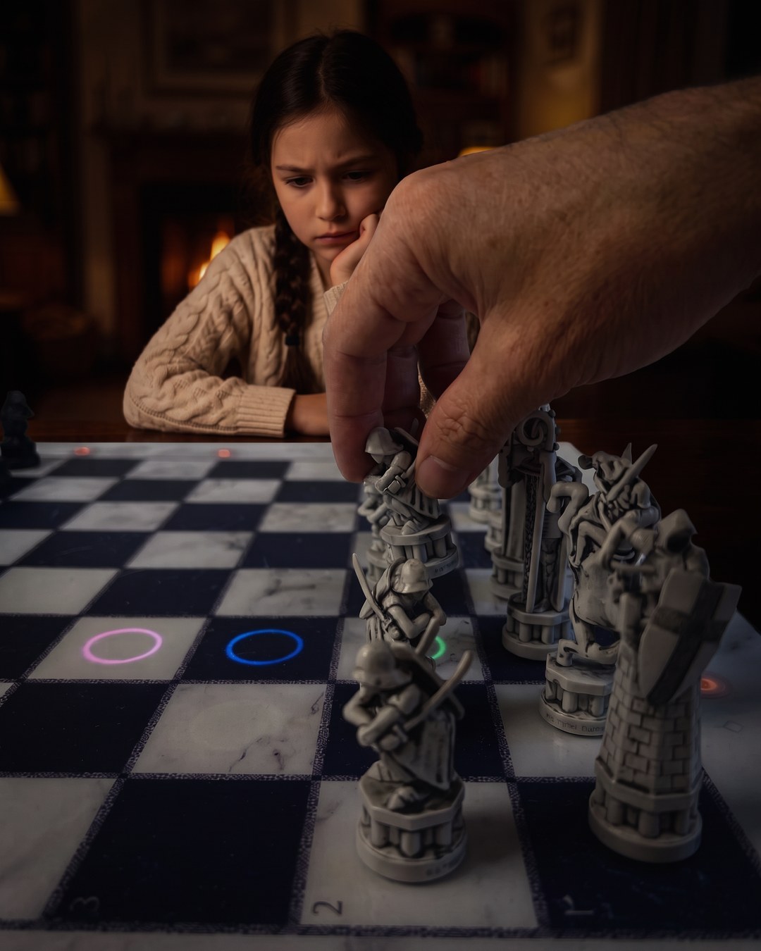 GoChess Wizard, Girl · fireplace · your hand moving · thinking · /lowkey